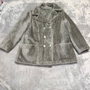 Vintage Sears The Fashion Place Gray Faux Fur Double Breasted Pea Coat Size 18